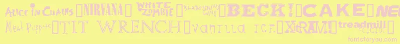 Bandnames Font – Pink Fonts on Yellow Background