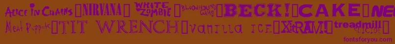 Bandnames-Schriftart – Violette Schriften auf braunem Hintergrund