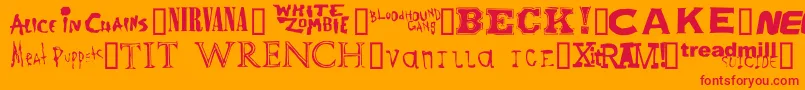 Saiba mais sobre a fonte Bandnames Fonte Bandnames – fontes vermelhas em um fundo laranja