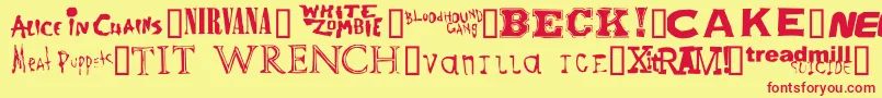 Bandnames Font – Red Fonts on Yellow Background