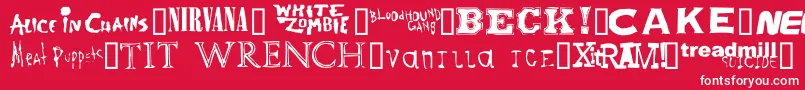 Bandnames-Schriftart – Weiße Schriften auf rotem Hintergrund