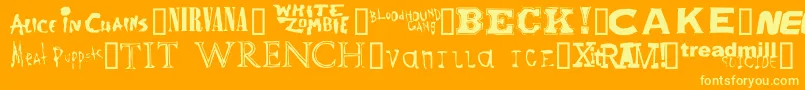 Fonte Bandnames – fontes amarelas em um fundo laranja