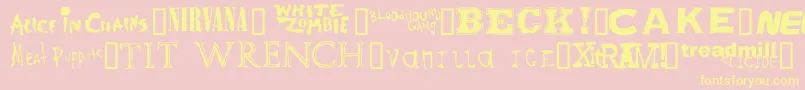 Bandnames Font – Yellow Fonts on Pink Background