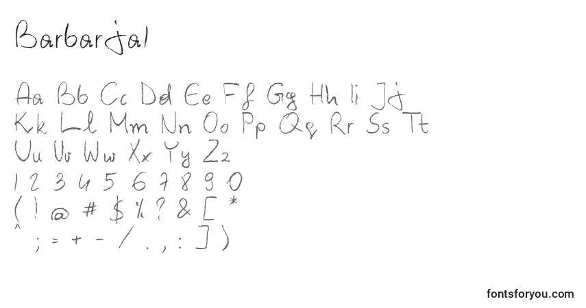 Czcionka Barbarja1 – alfabet, cyfry, specjalne znaki