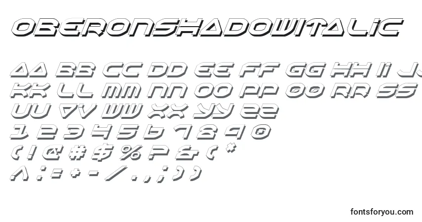 Czcionka OberonShadowItalic – alfabet, cyfry, specjalne znaki