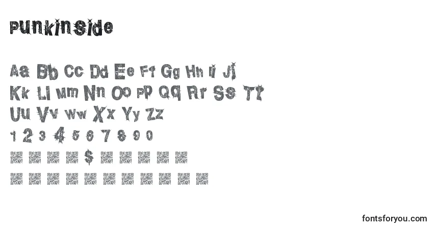 Czcionka Punkinside – alfabet, cyfry, specjalne znaki