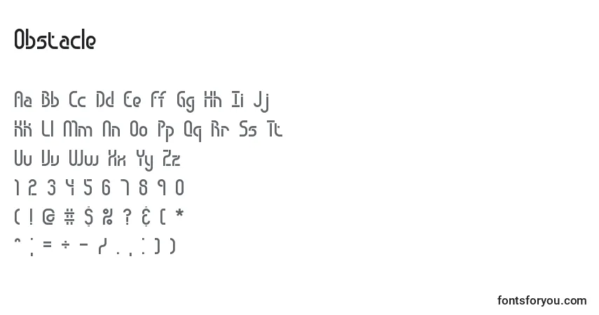 Czcionka Obstacle – alfabet, cyfry, specjalne znaki