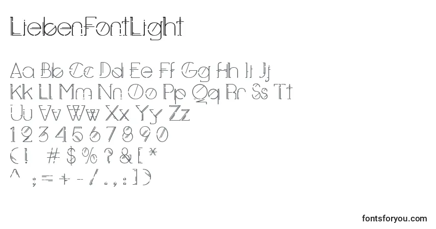 Czcionka LiebenFontLight – alfabet, cyfry, specjalne znaki