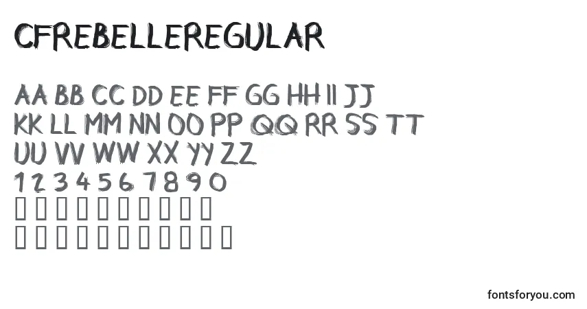 A fonte CfrebelleRegular – alfabeto, números, caracteres especiais