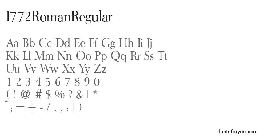 A fonte I772RomanRegular – alfabeto, números, caracteres especiais