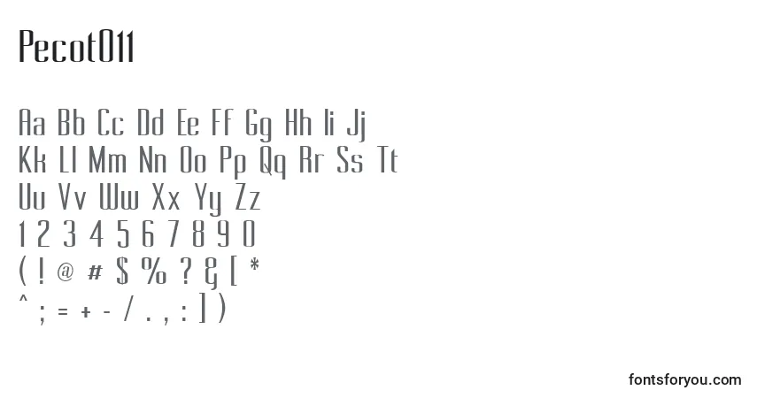 Czcionka Pecot011 – alfabet, cyfry, specjalne znaki