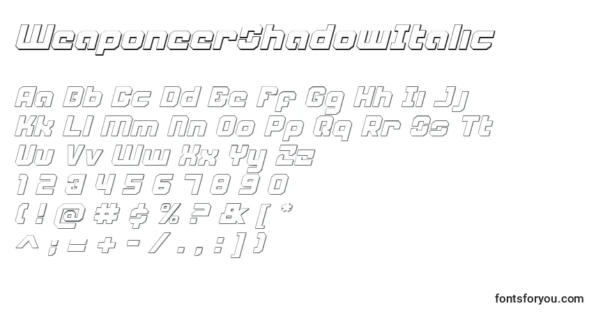 Fuente WeaponeerShadowItalic - alfabeto, números, caracteres especiales
