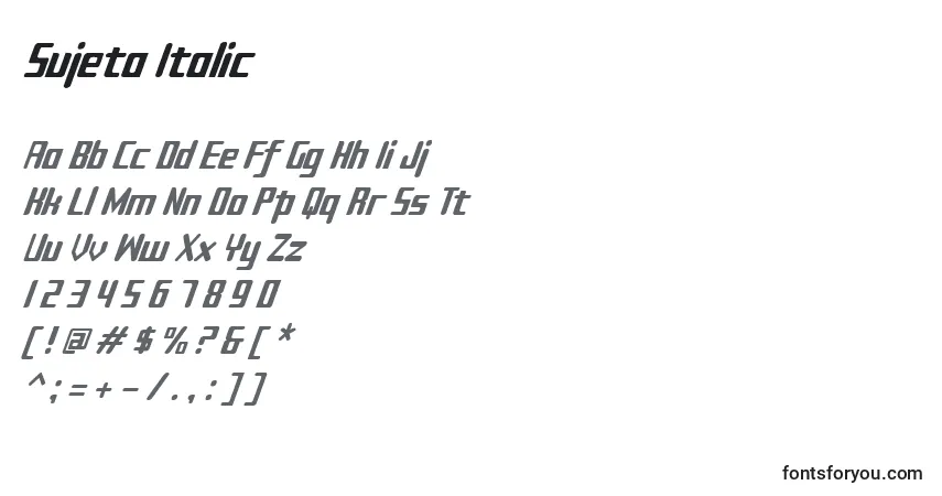 A fonte Sujeta Italic – alfabeto, números, caracteres especiais