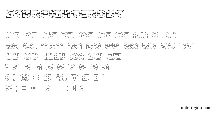 A fonte Starfighterout – alfabeto, números, caracteres especiais