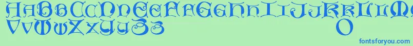 フォントMissaluncialemaster – 青い文字は緑の背景です。