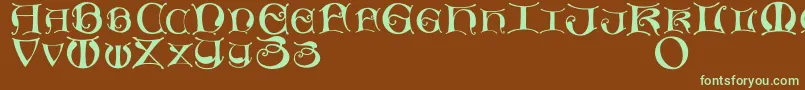 フォントMissaluncialemaster – 緑色の文字が茶色の背景にあります。