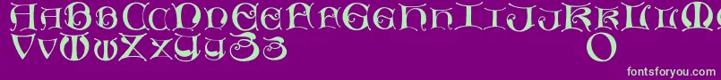 フォントMissaluncialemaster – 紫の背景に緑のフォント