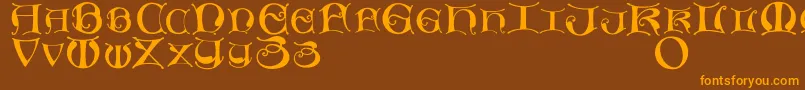Missaluncialemaster-fontti – oranssit fontit ruskealla taustalla