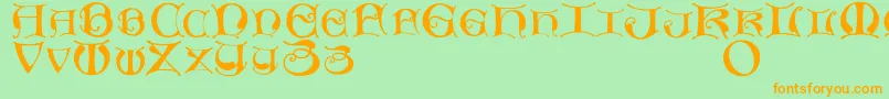 フォントMissaluncialemaster – オレンジの文字が緑の背景にあります。