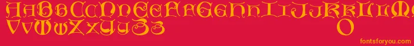 Missaluncialemaster-fontti – oranssit fontit punaisella taustalla
