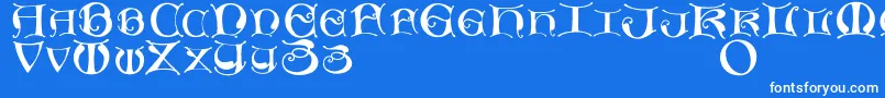 Missaluncialemaster-fontti – valkoiset fontit sinisellä taustalla