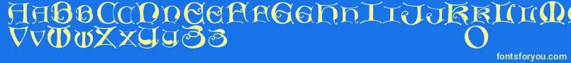 フォントMissaluncialemaster – 黄色の文字、青い背景
