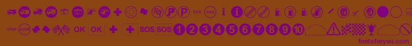 RallySymbols-Schriftart – Violette Schriften auf braunem Hintergrund