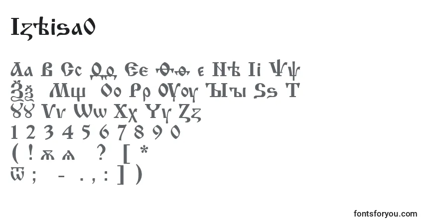 Czcionka Izhitsa0 – alfabet, cyfry, specjalne znaki