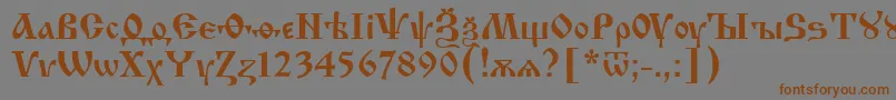 フォントIzhitsa0 – 茶色の文字が灰色の背景にあります。