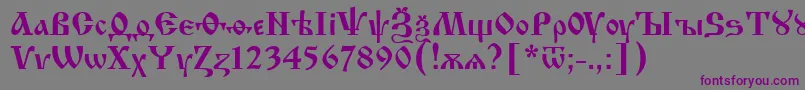 フォントIzhitsa0 – 紫色のフォント、灰色の背景