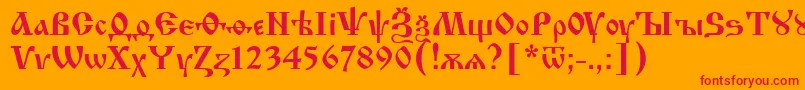 フォントIzhitsa0 – オレンジの背景に赤い文字