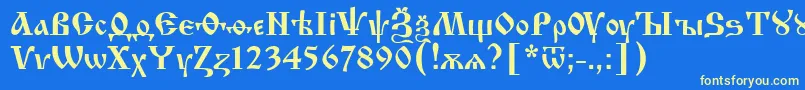 Izhitsa0 Font – Yellow Fonts on Blue Background