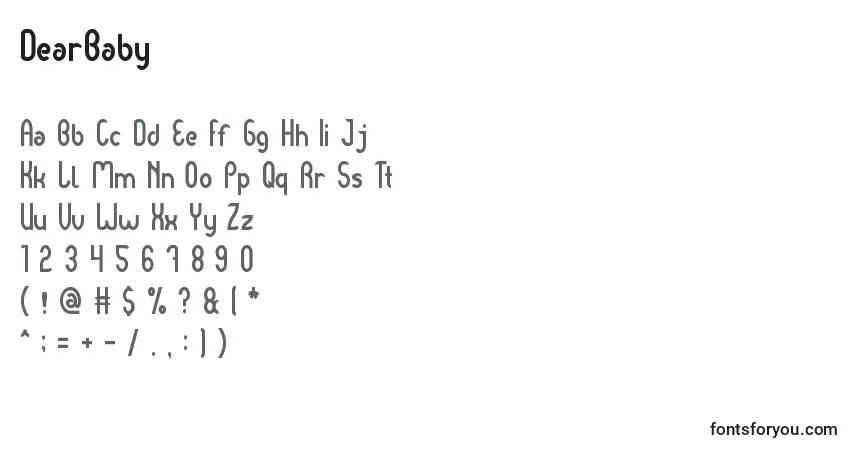 A fonte DearBaby – alfabeto, números, caracteres especiais