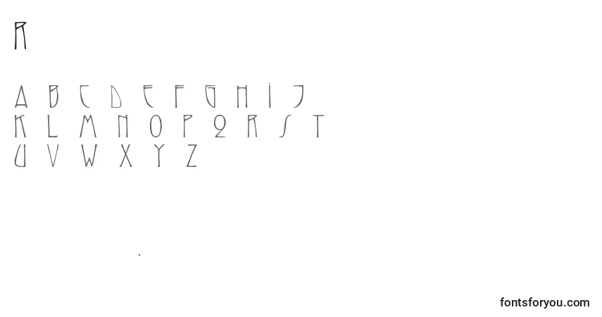 A fonte Reynoldscaps – alfabeto, números, caracteres especiais