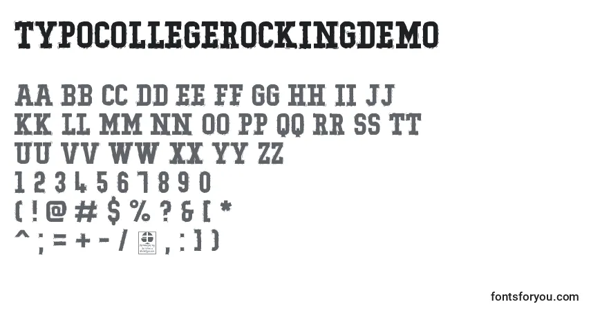 A fonte TypoCollegeRockingDemo – alfabeto, números, caracteres especiais