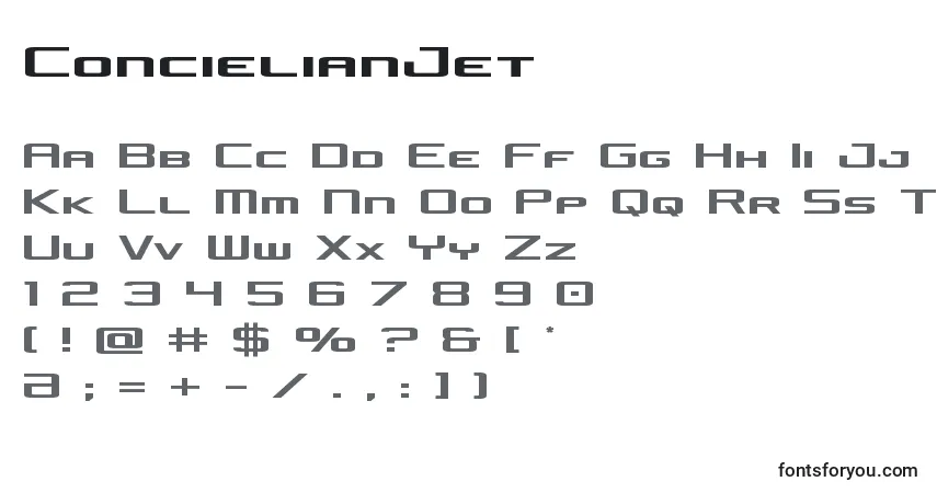 Czcionka ConcielianJet – alfabet, cyfry, specjalne znaki