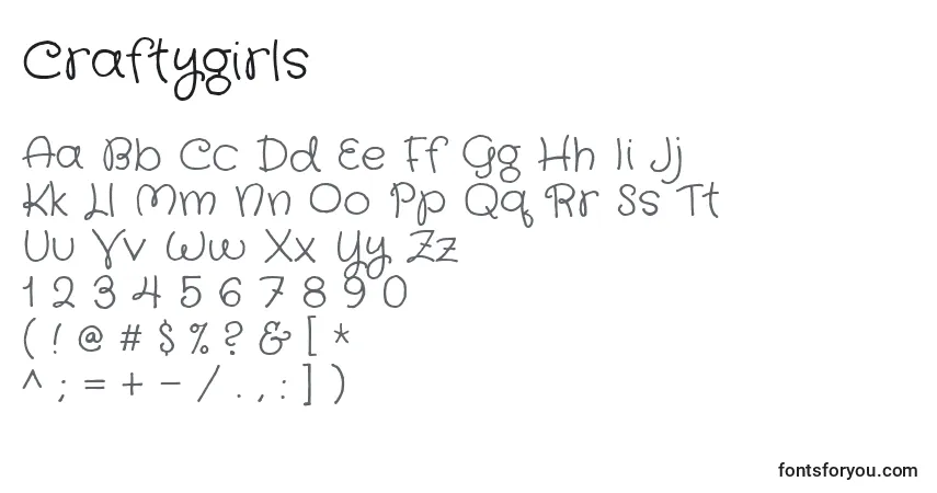 A fonte Craftygirls – alfabeto, números, caracteres especiais