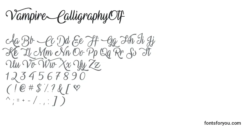 A fonte VampireCalligraphyOtf – alfabeto, números, caracteres especiais