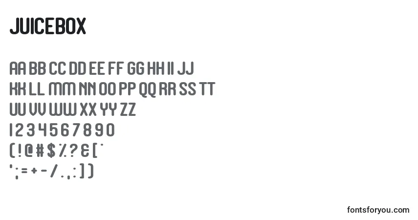 Czcionka Juicebox – alfabet, cyfry, specjalne znaki
