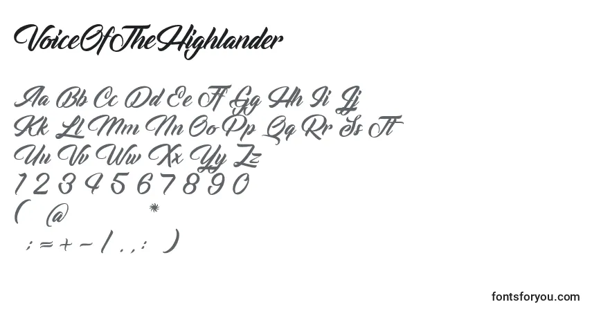 A fonte VoiceOfTheHighlander – alfabeto, números, caracteres especiais