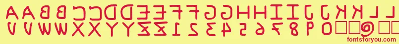 PfVeryverybadfont6s-Schriftart – Rote Schriften auf gelbem Hintergrund