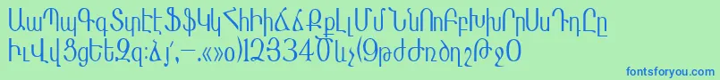 Masisnihar-Schriftart – Blaue Schriften auf grünem Hintergrund