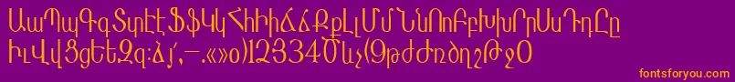 Masisnihar-Schriftart – Orangefarbene Schriften auf violettem Hintergrund