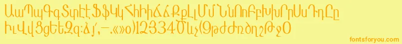 フォントMasisnihar – オレンジの文字が黄色の背景にあります。