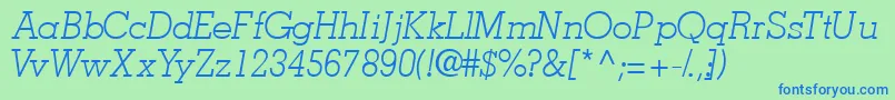 JaaklightsskItalic-Schriftart – Blaue Schriften auf grünem Hintergrund