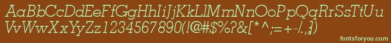 JaaklightsskItalic-fontti – vihreät fontit ruskealla taustalla