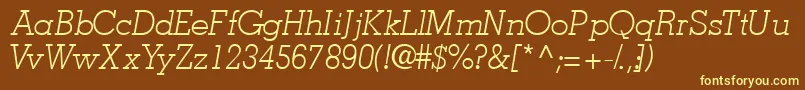 JaaklightsskItalic-fontti – keltaiset fontit ruskealla taustalla