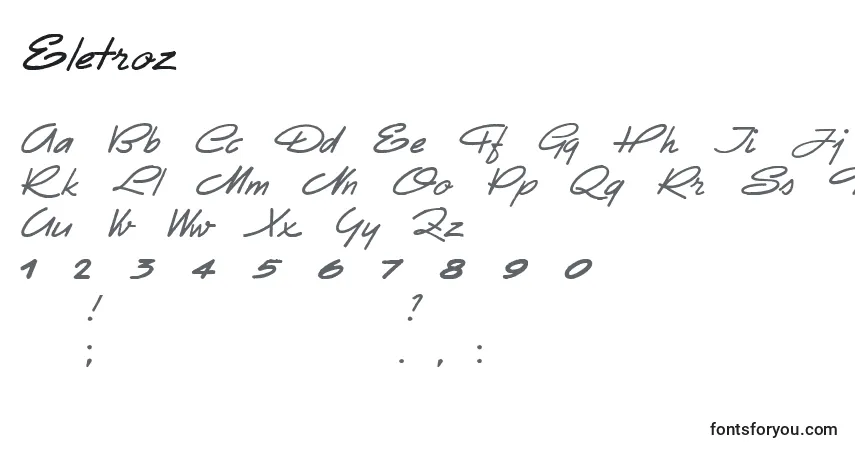 Schriftart Eletroz (115761) – Alphabet, Zahlen, spezielle Symbole