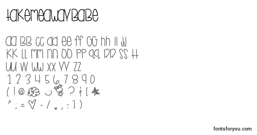Schriftart Takemeawaybabe – Alphabet, Zahlen, spezielle Symbole