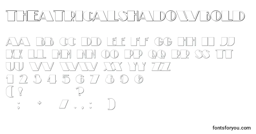 Шрифт TheatricalShadowBold – алфавит, цифры, специальные символы